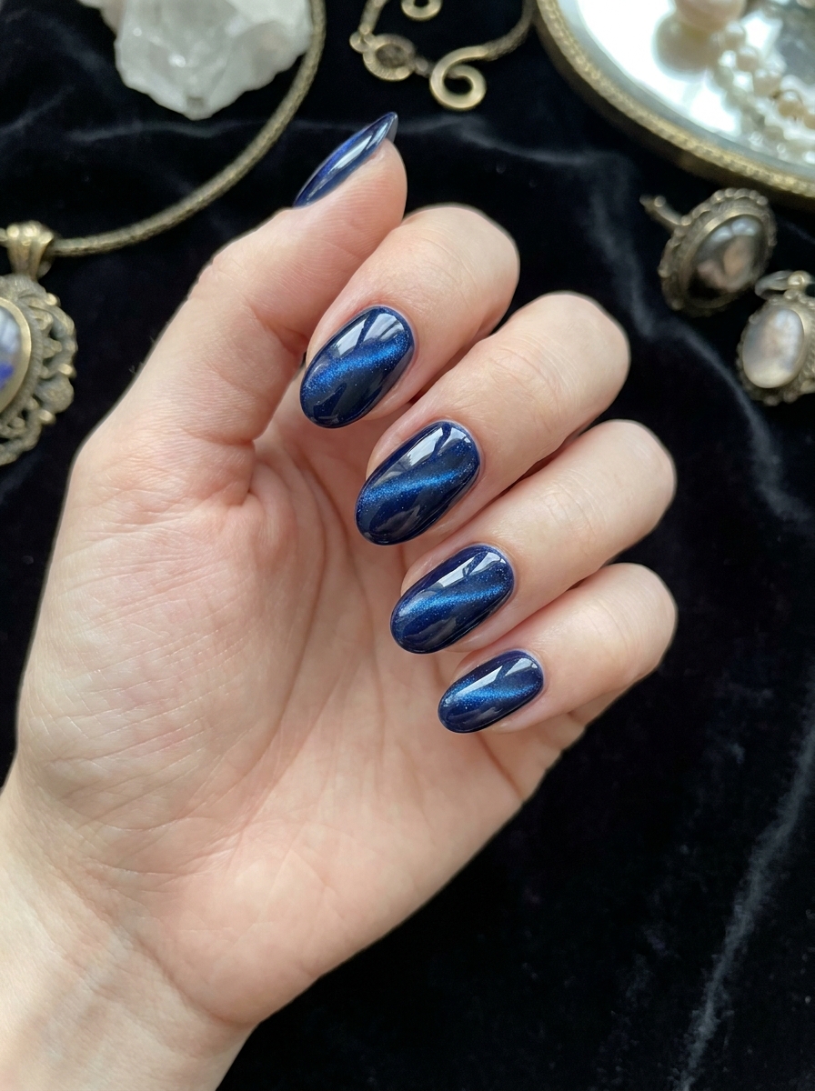 Dunkelblaue Cat Eye Nägel